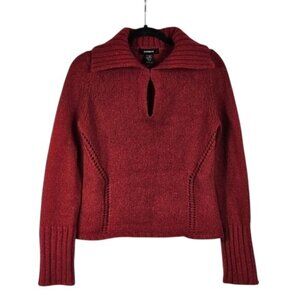 Express Merino/Angora Chunky Knit Sweater Sz L Red Ribbed Collar and Cuffs
